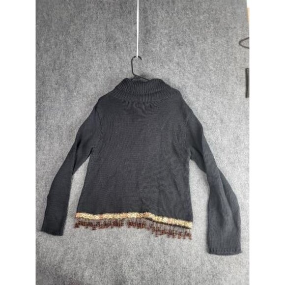 Vintage Boston Proper Knit Turtleneck Sweater Women Sz M Beaded Fringe Boho - Picture 1 of 10